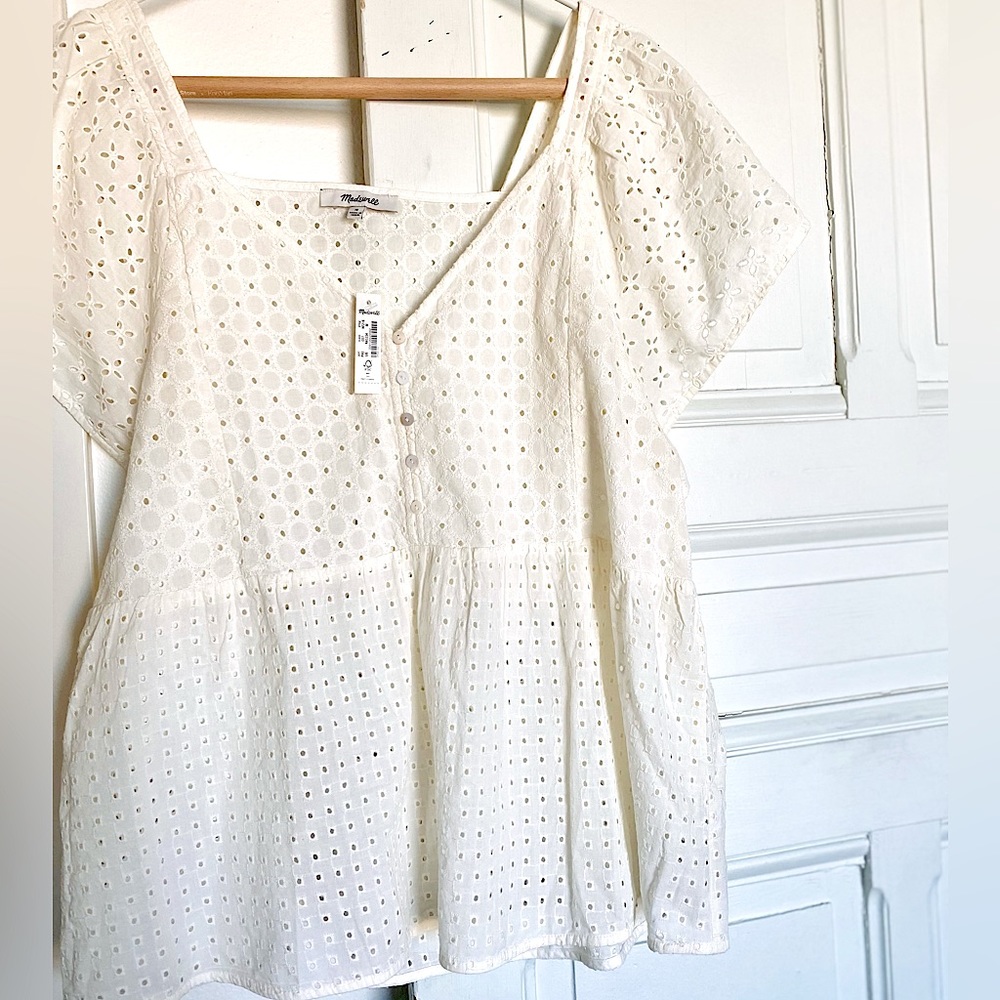 Madewell Cream Eyelet Peplum blouse,, size XL